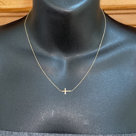 Solid Stamped Real Genuine 14K Yellow Gold Religious Sideways Cross Necklace - Picture 10 of 14